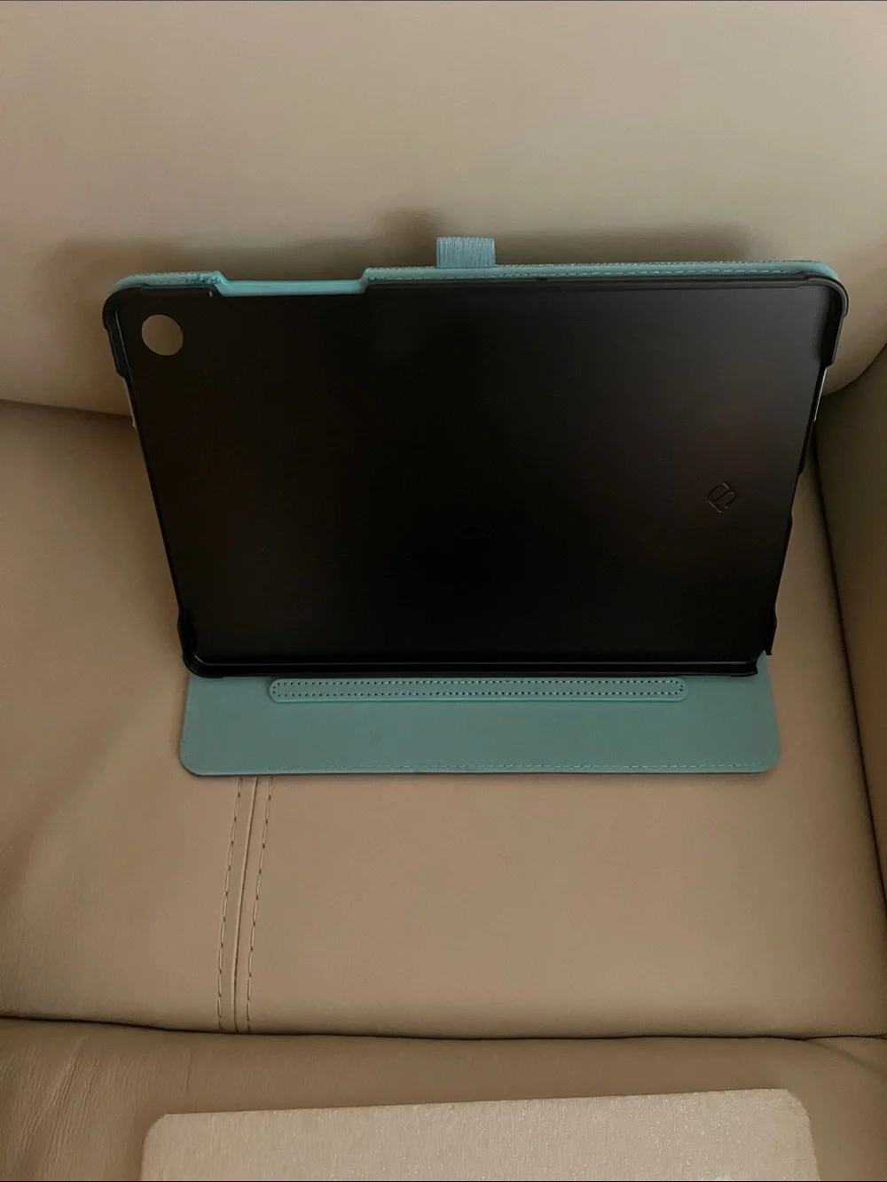 Teal and Brown Tablet Folio Case with Pen Loop